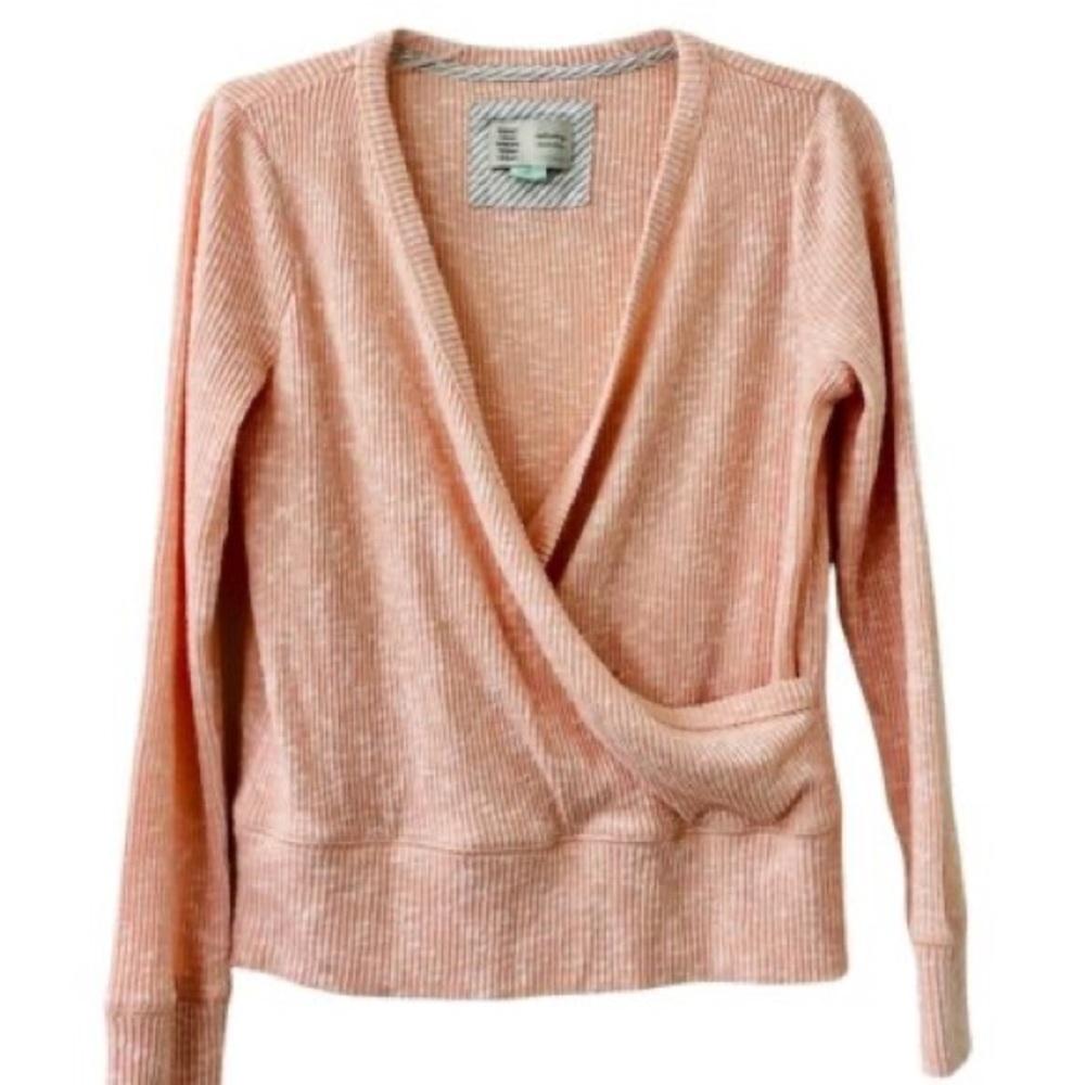Anthro Saturday Sunday Pink Ribbed Cross Wrap Sweater NWOT